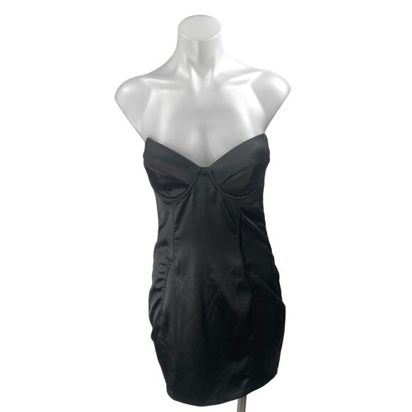 Oh Polly Black Strapless Sleveless Corset Bandeau Mini Bodycon Dress Size 6 - Picture 1 of 5